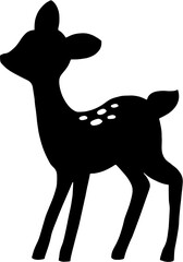 Cute baby deer fawn silhouette, young forest animal vector illustration isolated on white