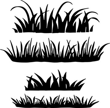 Grass patch silhouette set, various lawn tufts and meadow herb vector illustration isolated on white