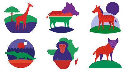 Set of easter eggs and flowers with cute cartoon reindeer and animal silhouettes in a vector illustration pattern for a holiday nature decoration design