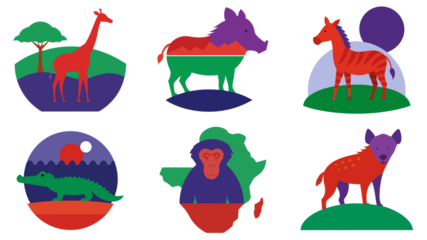 Set of easter eggs and flowers with cute cartoon reindeer and animal silhouettes in a vector illustration pattern for a holiday nature decoration design