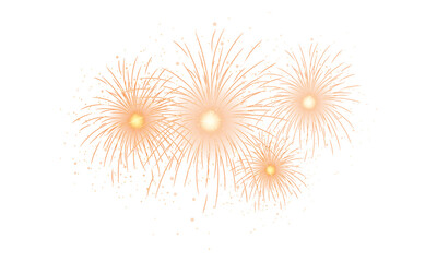 Fototapeta premium Golden glowing PNG fireworks burst across a deep black sky, sparkling trails and glowing orbs, New year, wedding, holiday celebration atmosphere with warm light and dynamic motion.