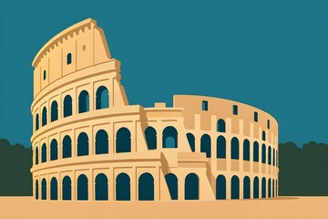 Stylized Colosseum Illustration &ndash; Ancient Roman Landmark in Minimalist Architectural Design
