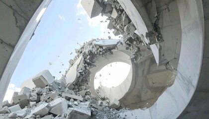 Crumbling concrete infrastructure against a blue sky