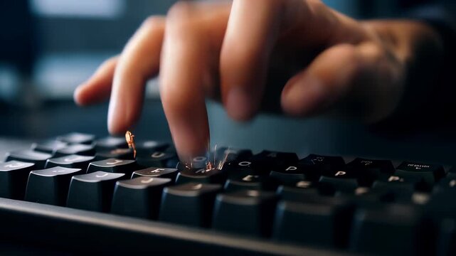 Close Up of Hands Typing Furiously on Mechanical Keyboard with Sparks