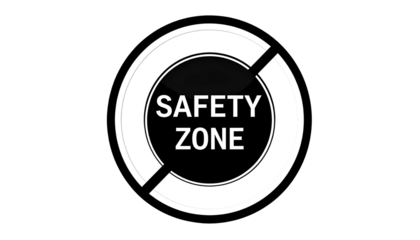 A graphic on black with "SAFETY ZONE" in a white circle, bisected