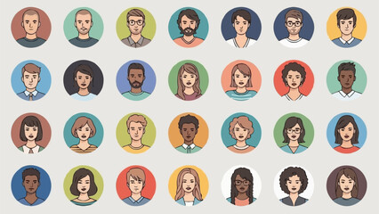 Diverse Group of People Avatars in Circular Frames.