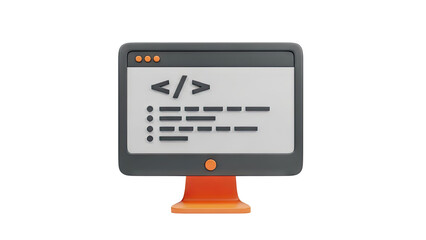 3D Computer monitor displaying code symbols on transparent background