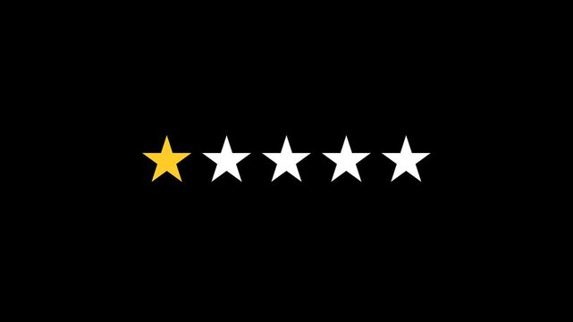 Animated 1 star gold review rating icon with black background