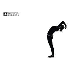 Silhouette of a person performing a deep backbend yoga pose illustrating the physical strain of freelancer burnout on white background