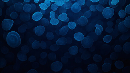 Underwater jellyfish background texture with glowing blue sea jelly, dark ocean depth, abstract marine blur, peaceful aquatic pattern, soft light, dreamy mood