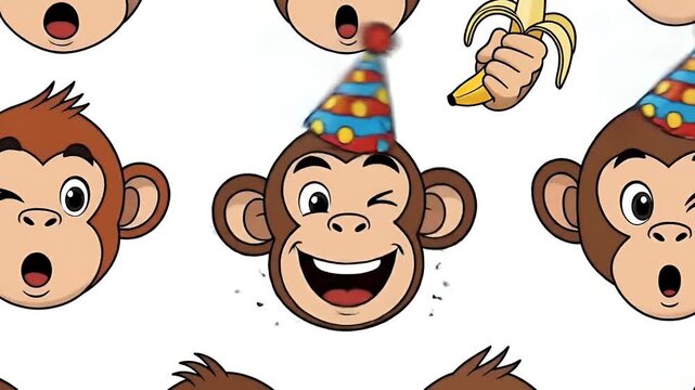 Funny Monkey Faces Party Hat Banana Thumbs Up Emoji Collection