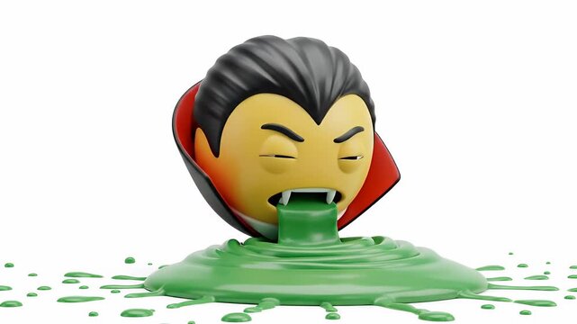 Funny Vampire Emoji Vomiting Green Slime on White Background