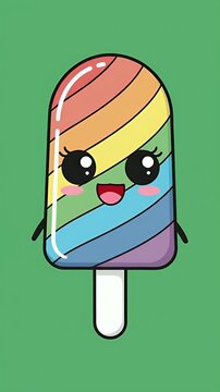 Cute Kawaii Rainbow Ice Cream Pop Smiling Pixel Art Animation
