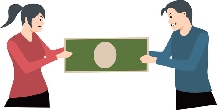 Man and Woman Fighting Over Money Illustration / Ilustraci&oacute;n de Hombre y Mujer Discutiendo por Dinero / Ilustra&ccedil;&atilde;o de Homem e Mulher Brigando por Dinheiro