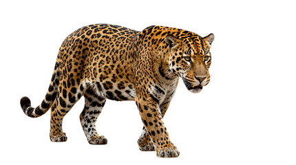 Majestic jaguar walking forward isolated
