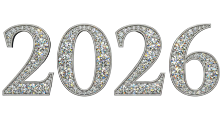 Diamond Encrusted 2026 Luxury Jewel 3D Number Transparent PNG