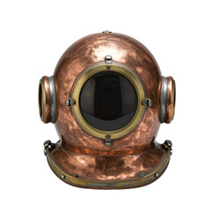 Vintage Copper Diving Helmet with Round Window