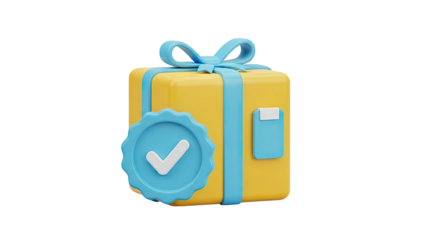3D Gift box with verified checkmark icon on transparent background