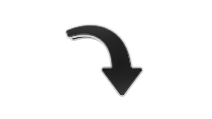 3D Glossy Black Downward Arrow Icon on transparent background