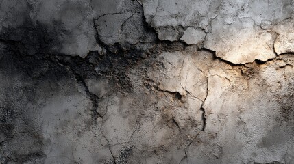 Grunge concrete texture background, weathered cement wall with deep cracks and water stains, aged industrial surface, rough detail, dramatic side lighting, photorealistic 