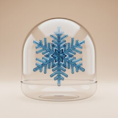 Blue Glass Snowflake in Transparent Cloche on Beige Background