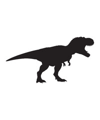 A minimalist black silhouette illustration of a tyrannosaurus rex standing in profile view.