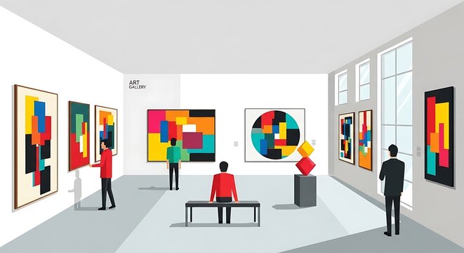 people viewing art in a gallery.