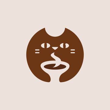 a circle silhouette of a cat and coffee cup logo