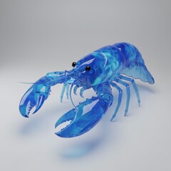 Vibrant Blue Glass Lobster with Swirling Translucent Texture on White Background, 3D Render