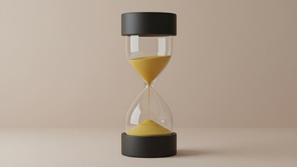 Minimalist Hourglass with Yellow Sand Falling on a Neutral Beige Background Symbolizing Time