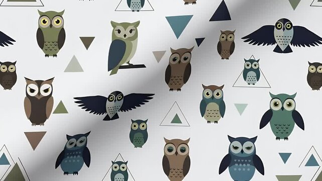 Cute Owl Pattern Animation with Triangles in Earth Tones