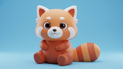 Cute 3D Rendered Red Panda Character Sitting on Blue Background