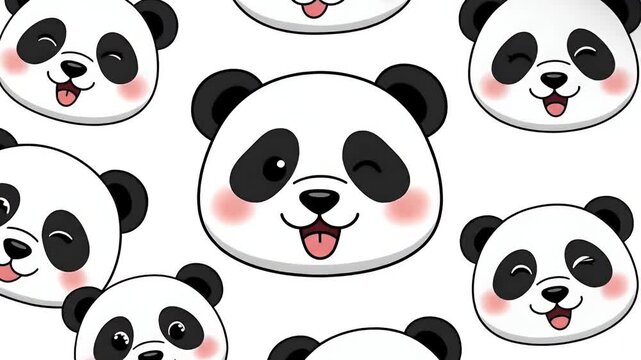 Cute Panda Face Animation Seamless Loop Background Footage