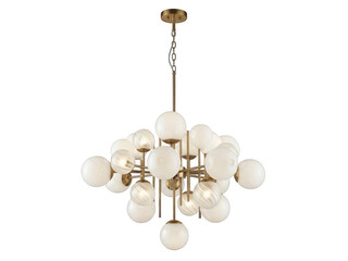 Elegant chandelier with multiple white glass shades isolated on transparent background