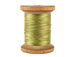 Golden thread on a wooden spool isolated on transparent background
