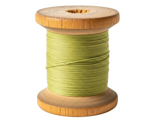 Yellow thread on a wooden spool isolated on transparent background