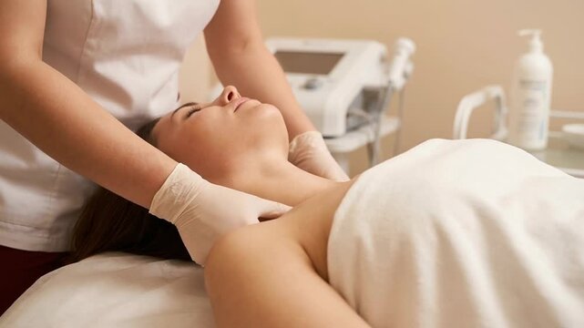 Relaxing lifestyle massage for autoimmune support with gentle neck therapy and wellness care in calm spa environment for relaxation