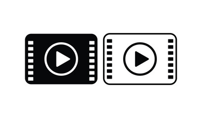 Film Strip Video Play Button Icons Set, Black and White Multimedia Player Symbols for UI Design
