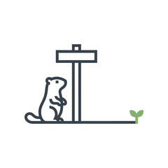 Groundhog day shadow line art bold outline groundhog with shadow outline vector illustration