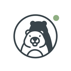 Groundhog day shadow line art bold outline groundhog holding tiny flag vector illustration