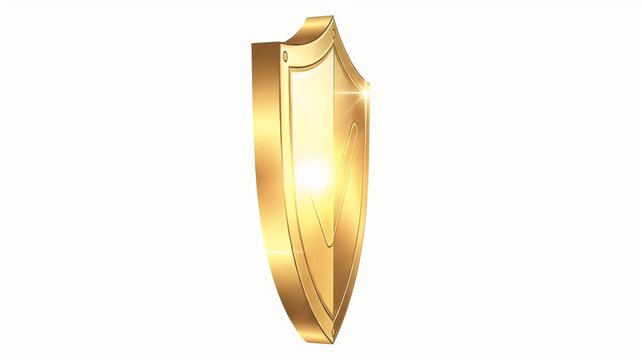 Golden Shield With Check Mark Symbol And Lens Flare Effect