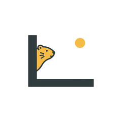 Groundhog day shadow icon with groundhog peeking from behind vertical post vector illustration