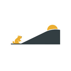 Groundhog day shadow icon with groundhog next to snow mound and sprout vector illustration
