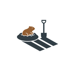 Groundhog day shadow icon with groundhog holding small blank umbrella vector illustration