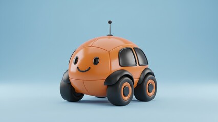 Minimalist 3D Render of a Cheerful Orange Robot Car with Smiling Face