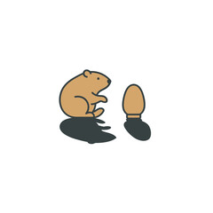 Groundhog day shadow icon with groundhog emerging from mound with shovel vector illustration