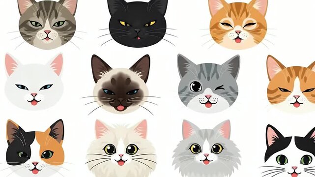 Cute Pixel Art Cat Heads Collection Realistic Style