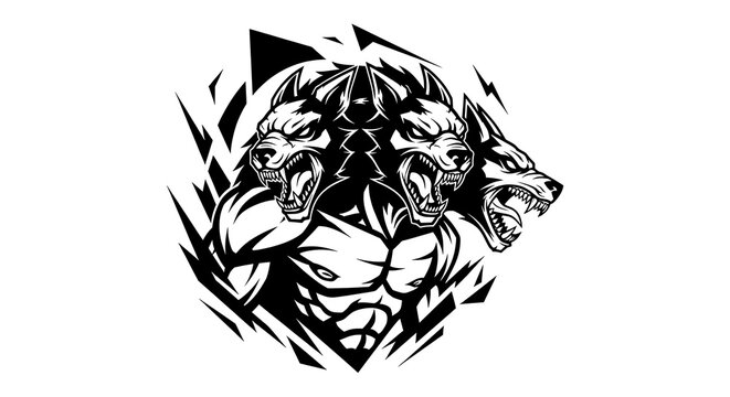 Cerberus Tattoo Art - Three-Headed Hellhound Illustration.