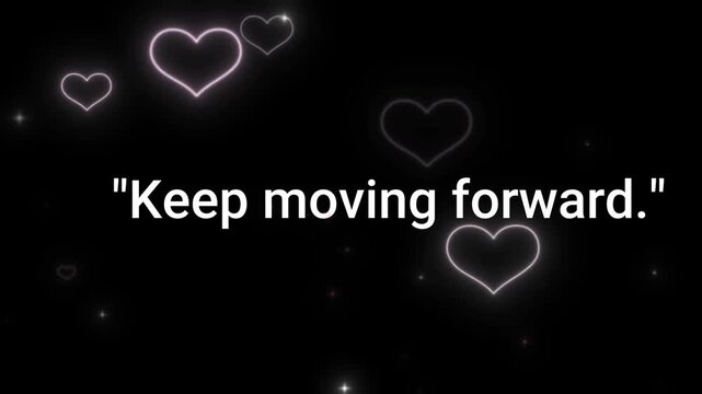 Inspirational quote with neon heart and stars on dark background, symbolizing love and motivation, for digital or print use in self improvement and relationship contexts.
