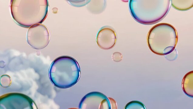 Excellent 4K resolution stock video showcasing numerous vibrant colorful bubbles gently moving and contrasting against smooth soft gradient backdrop collectively enhancing overall aes tics and visual